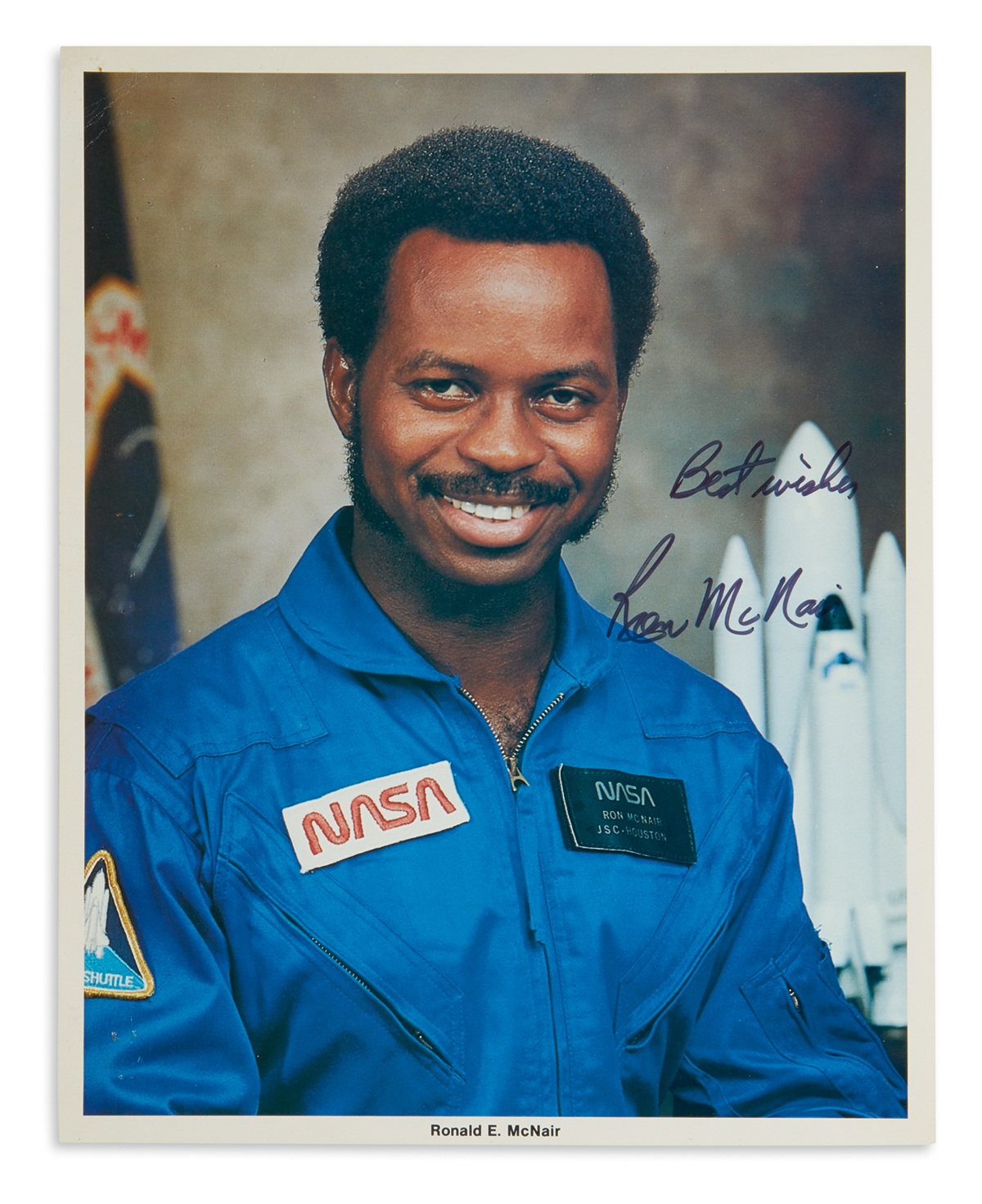 CASUALTY OF CHALLENGER DISASTER (ASTRONAUTS.) RONALD E. MCNAIR. Color Photograph Signed and Inscribed, Best...